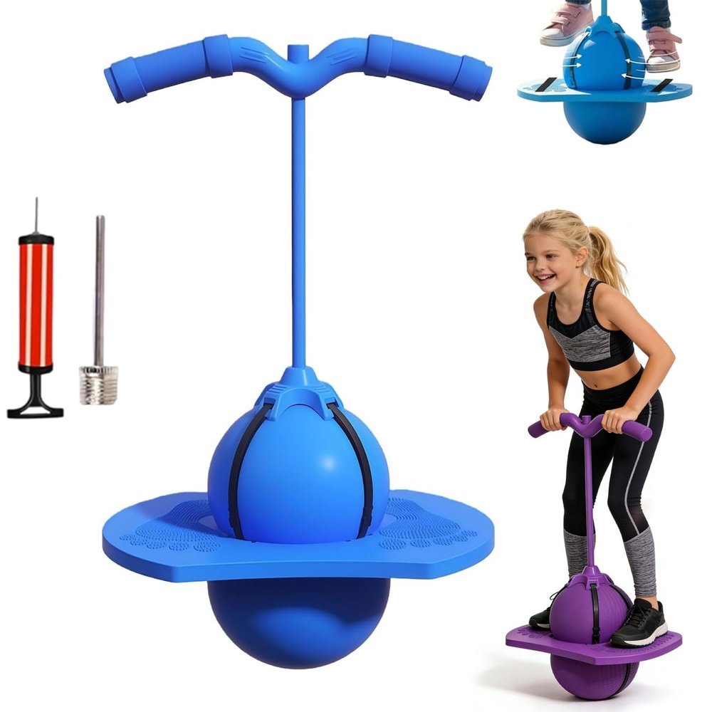 Balance Jumping Ball with Handle & Ball Pump, 2026 Upgraded Non-Slip Balance Jumping Balls for Kids & Adults, Indoor Outdoor Fitness Balances Coordination Exercise (Blue)