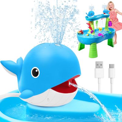 Youngyes Water Table Pump, Rechargeable Water Pump for Water Table, 3.5 Hours Non-Stop Whale Pump with Sprinkler Outdoor Games Water Toys for Kids Toddlers, Outside Water Play Table Accessories (Blue)