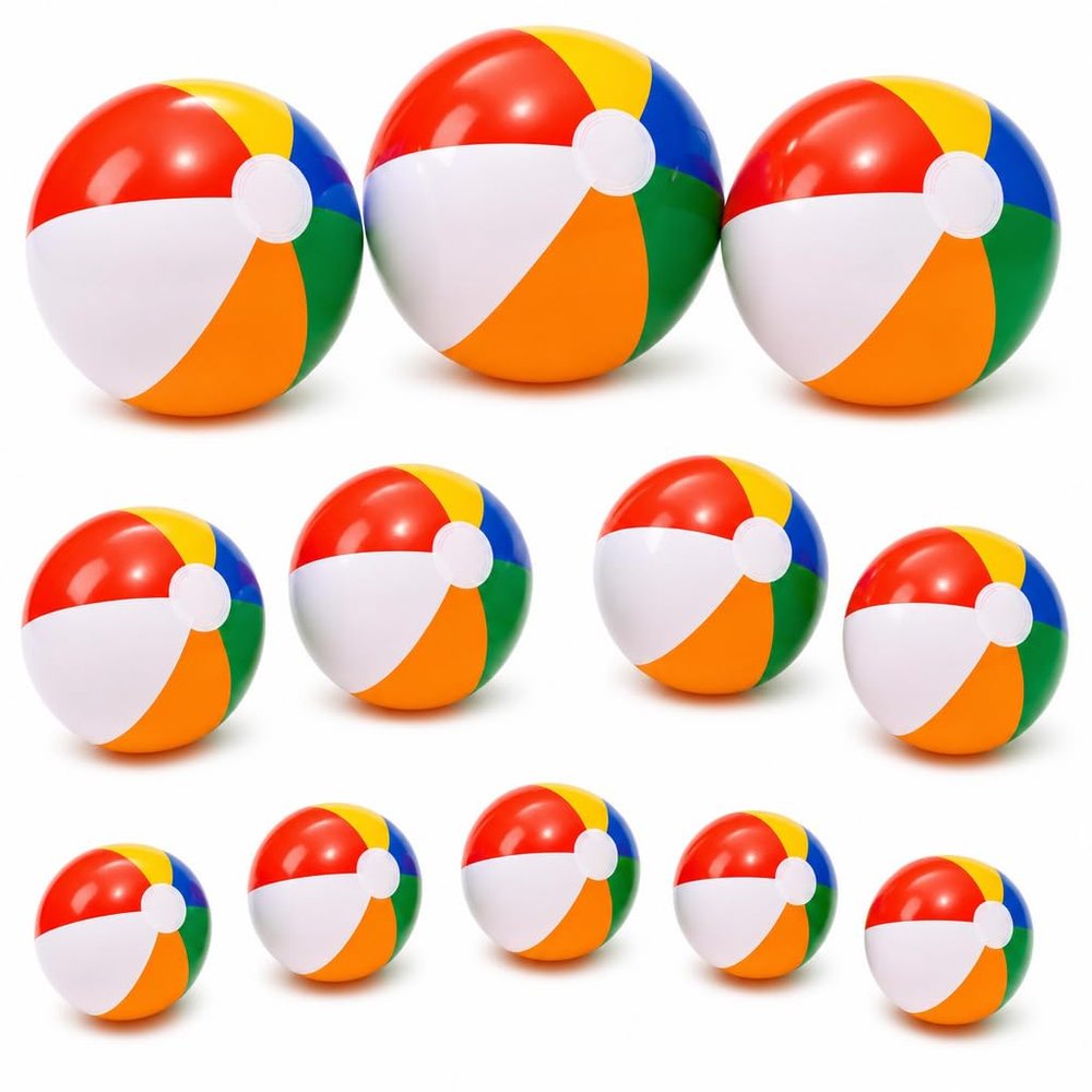 12 Pack Rainbow Inflatable Beach Balls Bulk, 24/16/12 Inch Large Big Beach Balls, Blow Up Beach Ball for Kids, Summer Party Decorations, Pool Beach Party Favors, Backyard Toys and Beach Supplies