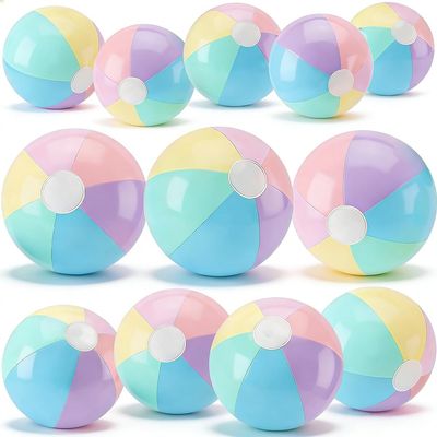 12 Pcs Pastel Inflatable Beach Balls Bulk,Multi Size Jumbo Macaron Beach Balls,24/16/12 Inch Large Beach Balls for Kids,Summer Pool Party Decorations,Beach Party Favors,Backyard Toys Beach Supplies