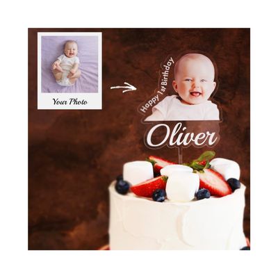 Custom Photo Cake Topper Personalized Acrylic Cake Topper with Picture and Name, Printed Cake Sign Charm for Couples and Dessert Decoration