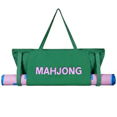 Abbylike 28x9 Inches Mahjong Bag for Rolled Mat Tiles Racks Pushers Accessories Empty Mahjong Tote Bag with Zipper Closure Outer Pockets Lining Large Capacity(Green,Canvas)