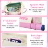 Abbylike 28x9 Inches Mahjong Bag for Rolled Mat Tiles Racks Pushers Accessories Empty Mahjong Tote Bag with Zipper Closure Outer Pockets Lining Large Capacity(Beige&Light Pink,Canvas) view 2