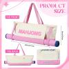 Abbylike 28x9 Inches Mahjong Bag for Rolled Mat Tiles Racks Pushers Accessories Empty Mahjong Tote Bag with Zipper Closure Outer Pockets Lining Large Capacity(Beige&Light Pink,Canvas) view 3