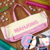 Abbylike 28x9 Inches Mahjong Bag for Rolled Mat Tiles Racks Pushers Accessories Empty Mahjong Tote Bag with Zipper Closure Outer Pockets Lining Large Capacity(Beige&Light Pink,Canvas) view 4