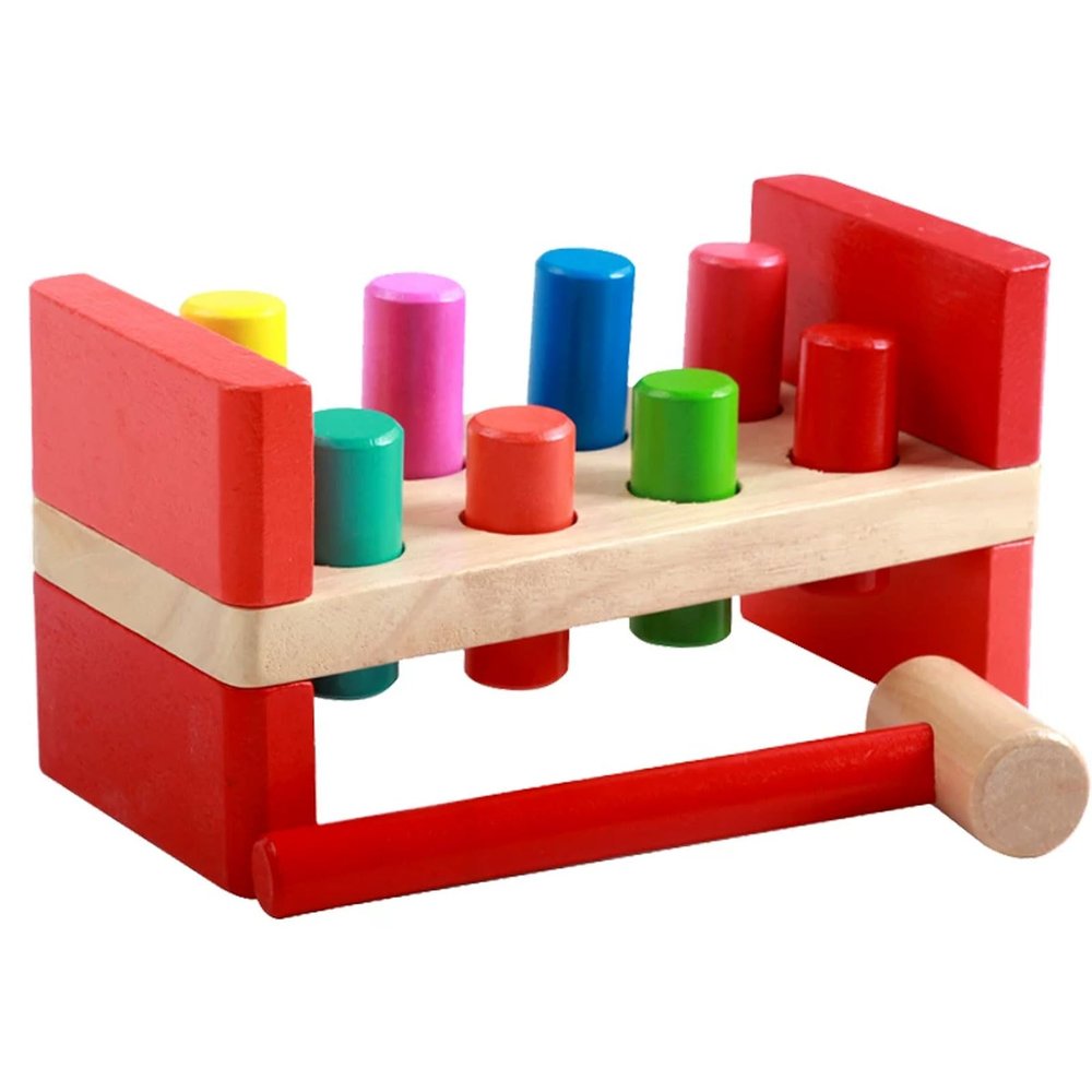 lstyty Montessori Intellectual and Fun Piling Station Knocking Building Blocks Toys Colorful Wooden Interactive Wooden Piling