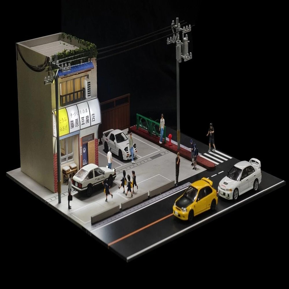 American Diorama x G Fans ToFu Shop Diorama Display with 2 Metal Figures Ramdoly Insert (Blind Box Style), 1:64 Scale Model (Assembly Required)