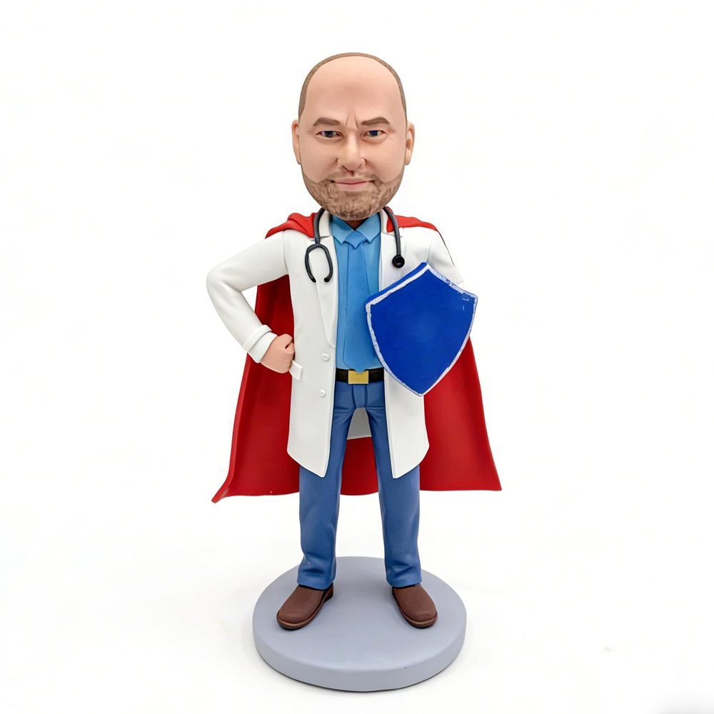 BobbleMates Custom Bobblehead Doctor from Photo, Personalized 3D Realistic Statue, Handmade Polymer Clay Figure, 6/7/8/9 Inch Unique Birthday for Husband, Boyfriend, Boss