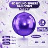 10Pcs Purple Round Foil Balloons, 22" 18" 15" 4D Helium Clear Balloon, Metallic Purple Foil Baloon for Graduation Birthday Wedding New Year 2026 Disco Anniversary Party Decorations view 3