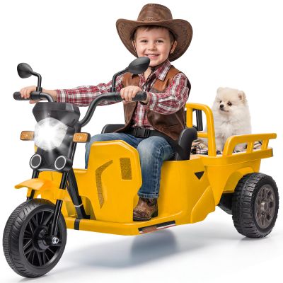 12V Kids Motorcycle, 3-Wheels Electric Tricycle with Trailer, Ride On Tractor Ride on Motorcycle for Kids Toddler, w/Sand Shovel, 2x55W Motor, Bluetooth, Music, Headlight, Gift for Boy Girl, Yellow