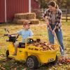 12V Kids Motorcycle, 3-Wheels Electric Tricycle with Trailer, Ride On Tractor Ride on Motorcycle for Kids Toddler, w/Sand Shovel, 2x55W Motor, Bluetooth, Music, Headlight, Gift for Boy Girl, Yellow view 2