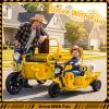 12V Kids Motorcycle, 3-Wheels Electric Tricycle with Trailer, Ride On Tractor Ride on Motorcycle for Kids Toddler, w/Sand Shovel, 2x55W Motor, Bluetooth, Music, Headlight, Gift for Boy Girl, Yellow view 3