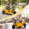12V Kids Motorcycle, 3-Wheels Electric Tricycle with Trailer, Ride On Tractor Ride on Motorcycle for Kids Toddler, w/Sand Shovel, 2x55W Motor, Bluetooth, Music, Headlight, Gift for Boy Girl, Yellow view 4