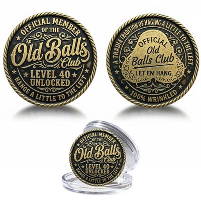 Old Balls Club Commemorative Coin, Funny Level 40 Unlocked Challenge Coin, 40th Birthday Gag Gift for Men, Over The Hill Novelty Token, Adult Humor Keepsake for Husband Boyfriend Coworker (1PCS)