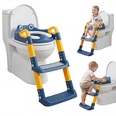 Kids Potty Training Seat, Detachable Toddler Toilet Seat Ladder with Adjustable Height PVC Soft Cushion for Toddlers Boys Girls(blue)