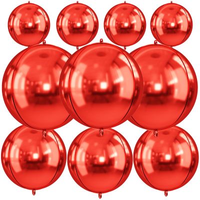 10Pcs Red Round Foil Balloons, 22" 18" 15" 4D Helium Sphere Balloon, Metallic Red Foil Baloon for Graduation Birthday Wedding New Year 2026 Disco Anniversary Party Decorations