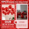 10Pcs Red Round Foil Balloons, 22" 18" 15" 4D Helium Sphere Balloon, Metallic Red Foil Baloon for Graduation Birthday Wedding New Year 2026 Disco Anniversary Party Decorations view 3