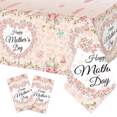 KEWUFD 2PCS Happy Mothers Day Tablecloths Mothers Day Decorations Table Covers for Mom Birthday Anniversary Party Decoration Supplies