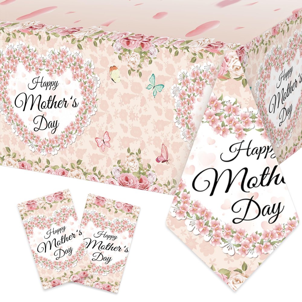 KEWUFD 2PCS Happy Mothers Day Tablecloths Mothers Day Decorations Table Covers for Mom Birthday Anniversary Party Decoration Supplies