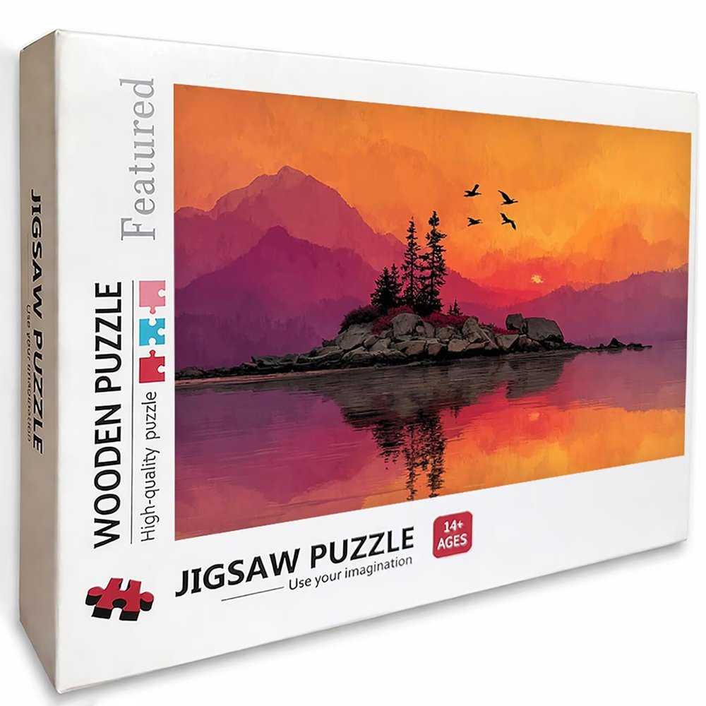 Sunset 1000 Pieces Wooden Puzzle with Box, Jigsaw Puzzles for Adults Landscape, Premium Wooden, Fun and Challenging Family Game, for Party Games Family Activity, Gifts, Home Decor, (30x20in), I-3445