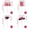 2026 Graduation Cupcake Toppers 36 PCS, Glitter Class of 2026 Grad Cap Diploma Picks for Graduation Party Cake Decorations Supplies Red view 3