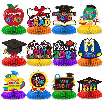 12 Pcs Kindergarten Graduation Decorations,Class of 2026 Kindergarten Graduate Party Honeycomb Centerpieces for Tables, Congrats Grad Table Honeycomb Centerpieces for Kids Graduation Party Supplies