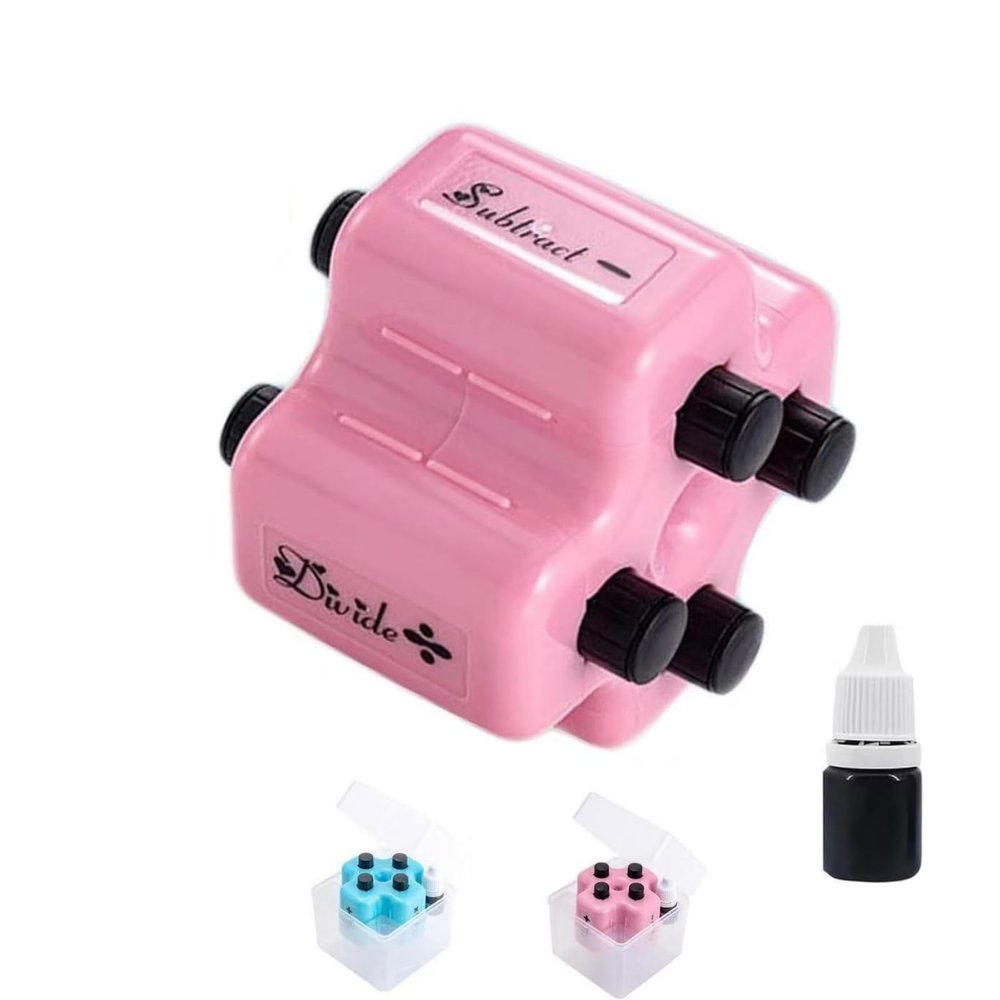 4 in 1 Math Roller Stamp, Math Stamp Roller, Randomized Addition, Subtraction, Multiplication & Division Practice Set, Roller Digital Teaching Stamps for Classroom & Home Use (Pink*1Pc)