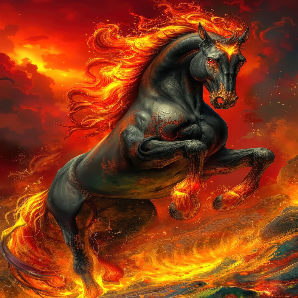 1000 PCS Jigsaw Puzzle for Adults - Fire Mythical Creature Horse Puzzles, Fiery Fantasy Stallion Art, Powerful Black Horse with Flaming Mane, Challenging Relaxing Hobby Gift (Horse)