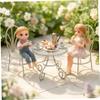 3Pcs Miniature Table Chairs Set Iron Dollhouse Furniture for Fairy Garden Decor Miniature Chair Table for Dolls Display Beige view 2