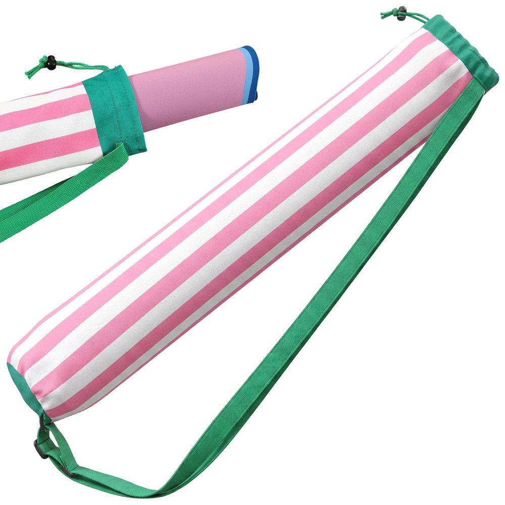 Sunnymove 34 Inch Long Mahjong Mat Bag Summer Double Strapped Canvas Drawstring Mahjong Holder Lightweight Outdoor Carrying Bag for Board Games Storage-mat Not Include (Pink,White,Striped,1 Pc)