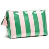 LETGO Green Pink Striped Waterproof PVC Beach Makeup Bag with Tassel Zipper, Large Preppy Coastal Summer Beach Vacation Travel Toiletry Cosmetic Pouch for Women(Green Pink) view 1