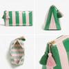 LETGO Green Pink Striped Waterproof PVC Beach Makeup Bag with Tassel Zipper, Large Preppy Coastal Summer Beach Vacation Travel Toiletry Cosmetic Pouch for Women(Green Pink) view 3