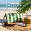 LETGO Green Pink Striped Waterproof PVC Beach Makeup Bag with Tassel Zipper, Large Preppy Coastal Summer Beach Vacation Travel Toiletry Cosmetic Pouch for Women(Green Pink) view 4