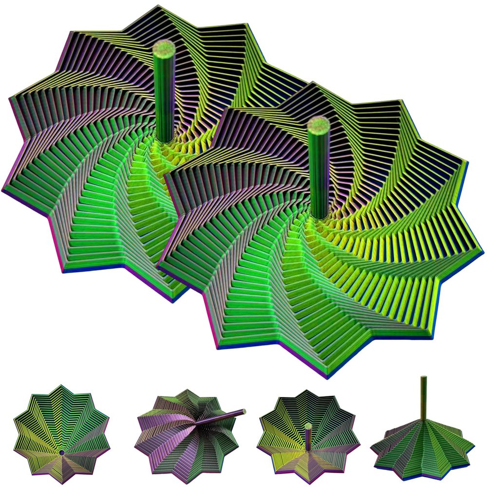 3D Printed Expanded Sensory Fidget Star,Stress-Relief Spinning Tower Toy with Handles,Sensory Toys for Adults & Teens,Honeycomb Whirling Spiral Design for ADHD &Stress Relief (L-25rings-2Pcs)