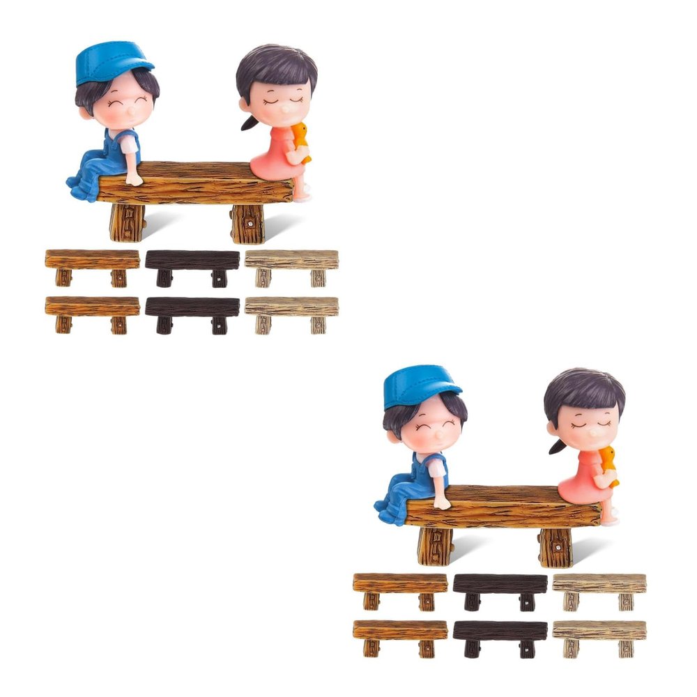 12pcs Miniature Resin Wood Bench: 2. 2" Retro Double Seat Stool Model Dollhouse Furniture for Dollhouse Decor, Fairy Garden Accessories, Succulent Pot Decor, Bonsai Terrarium & DIY Micro Landscape
