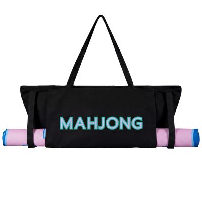 Abbylike 28x9 Inches Mahjong Bag for Rolled Mat Tiles Racks Pushers Accessories Empty Mahjong Tote Bag with Zipper Closure Outer Pockets Lining Large Capacity(Black,Canvas)