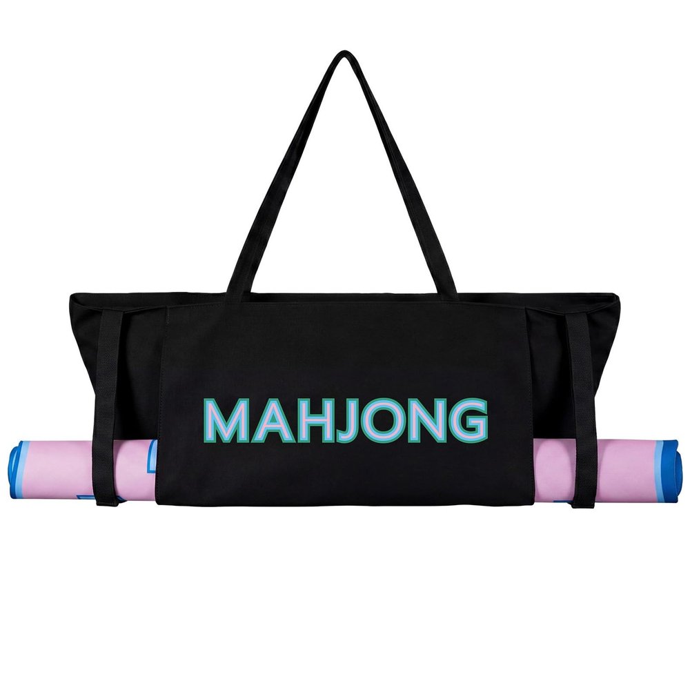 Abbylike 28x9 Inches Mahjong Bag for Rolled Mat Tiles Racks Pushers Accessories Empty Mahjong Tote Bag with Zipper Closure Outer Pockets Lining Large Capacity(Black,Canvas)