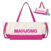 Abbylike 28x9 Inches Mahjong Bag for Rolled Mat Tiles Racks Pushers Accessories Empty Mahjong Tote Bag with Zipper Closure Outer Pockets Lining Large Capacity(Beige&hot Pink,Canvas) view 1