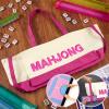 Abbylike 28x9 Inches Mahjong Bag for Rolled Mat Tiles Racks Pushers Accessories Empty Mahjong Tote Bag with Zipper Closure Outer Pockets Lining Large Capacity(Beige&hot Pink,Canvas) view 2