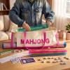 Abbylike 28x9 Inches Mahjong Bag for Rolled Mat Tiles Racks Pushers Accessories Empty Mahjong Tote Bag with Zipper Closure Outer Pockets Lining Large Capacity(Beige&hot Pink,Canvas) view 3