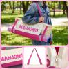 Abbylike 28x9 Inches Mahjong Bag for Rolled Mat Tiles Racks Pushers Accessories Empty Mahjong Tote Bag with Zipper Closure Outer Pockets Lining Large Capacity(Beige&hot Pink,Canvas) view 4