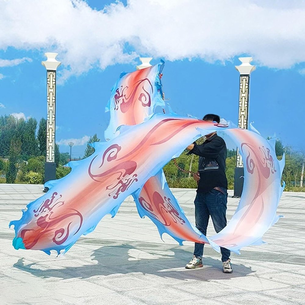 ARGENTFLUX Powder Blue Dancing Dragon Flag,Outdoor Sports Fitness Set,Square Sports Dance Silk Rope Juggling(8 m (26 ft))