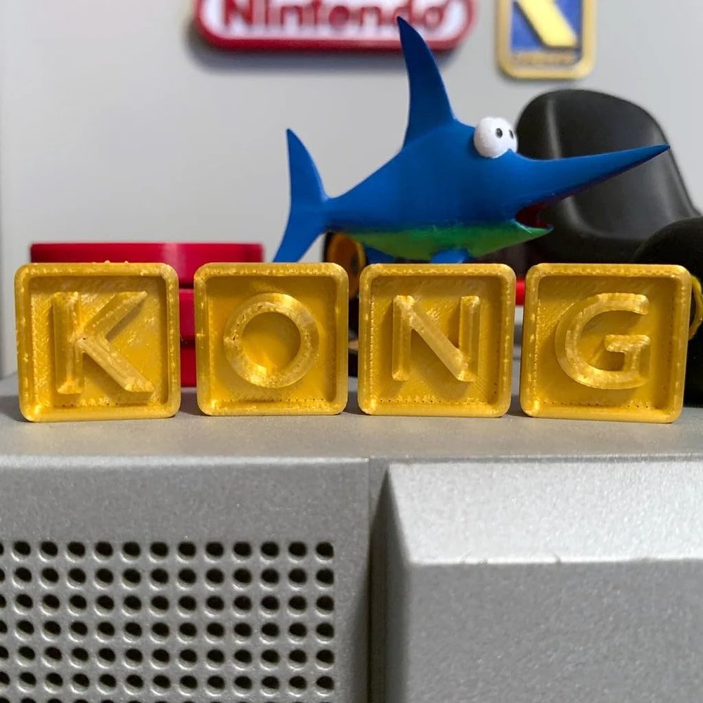 3DEXL 3D Letters for Donkey Kong Country (K O N G) Gold 2 3/4" x 2 3/4" Game Room Display