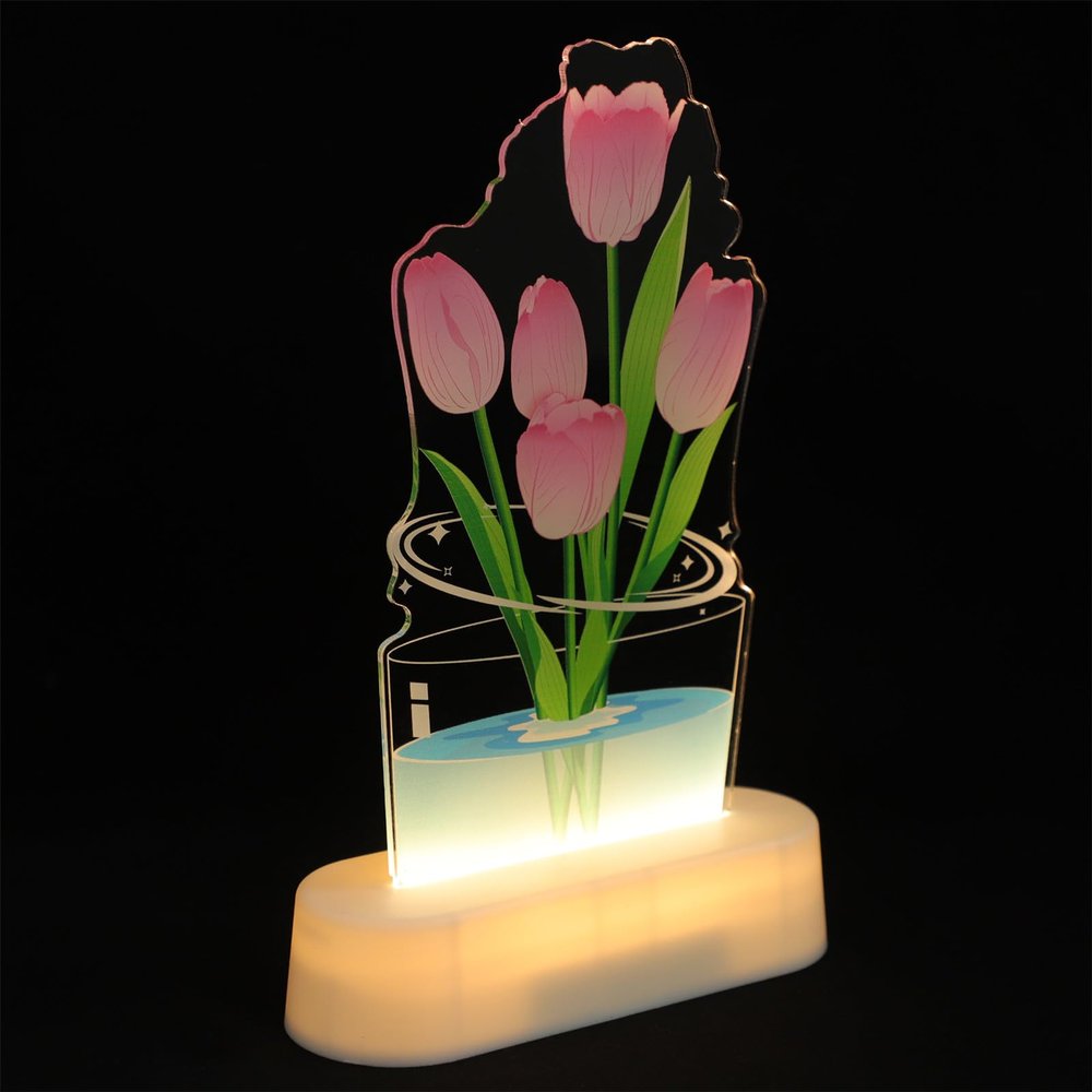 Ipetboom Tulip 3D Table Lamp Xmas Acrylic Warm Glow Bedside Decor