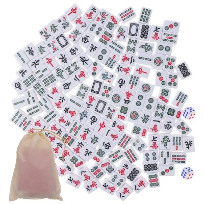 ARTIBETTER Mini Mahjong Set Portable Mahjong Tiles Small 24mm Pink Travel Table Game Prop with Large Storage Bag for Players
