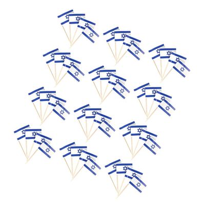 Vaguelly 200pcs Israel Flag Cake Toppers Toothpick Picks Party Cake Decorations Cupcake Insert for Independence Day and Celebration Events