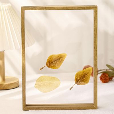 ULSDKLDY Photo frame, Photo Picture Frame, Double Sided Transparent Dry Leaves Specimen Multicolor Multiple Sizes Desktop(Original Wood Grain,8 inches)