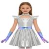 JEYPINMI Alien Tutu Dress for Girls with Gloves Child Metallic Robot Dance Dress Space Cadet Outfits Silver 16 Years view 1