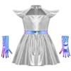 JEYPINMI Alien Tutu Dress for Girls with Gloves Child Metallic Robot Dance Dress Space Cadet Outfits Silver 16 Years view 3