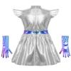 JEYPINMI Alien Tutu Dress for Girls with Gloves Child Metallic Robot Dance Dress Space Cadet Outfits Silver 16 Years view 4